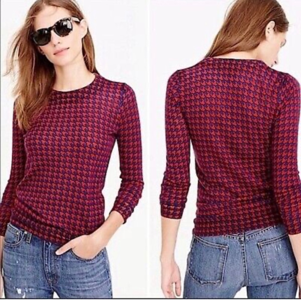 J. Crew Tippi Sweater in Red/Blue Houndstooth. Size L